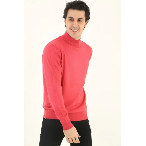 Erkek Yarım Boğaz Triko Kazak yumuşak dokulu Pamuklu ince Dokuma, uzun kollu Rahat Regular kalıp - Pembe