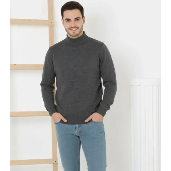 Erkek Yarım Boğaz Triko Kazak yumuşak dokulu Pamuklu ince Dokuma, uzun kollu Rahat Regular kalıp - Füme