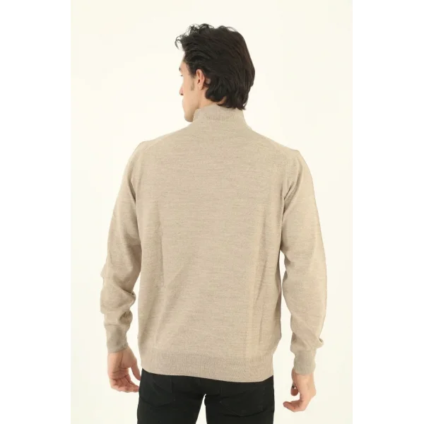 Erkek Yarım Boğaz Triko Kazak yumuşak dokulu Pamuklu ince Dokuma, uzun kollu Rahat Regular kalıp - Bej