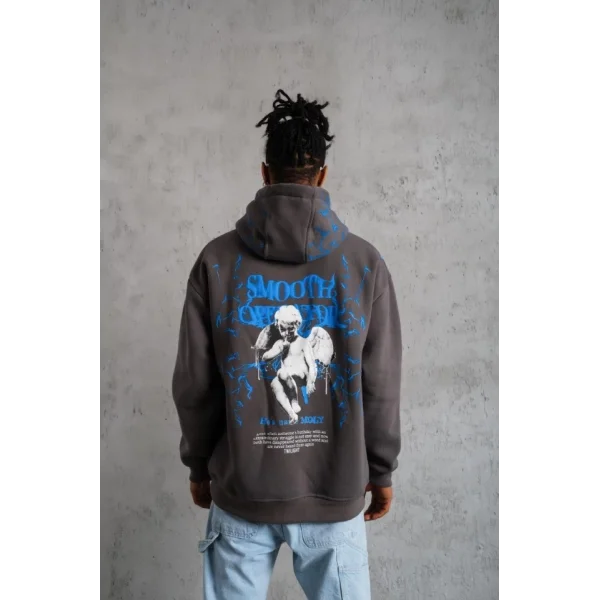 Erkek Yıldırım Baskılı Kapşonlu Sweatshirt - Gri