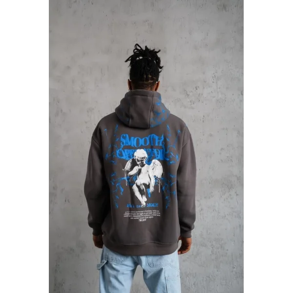 Erkek Yıldırım Baskılı Kapşonlu Sweatshirt - Gri