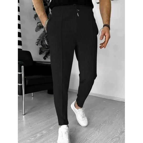 Erkek Yüksek Bel önden Bağcıklı Cepli Waffle Pantolon