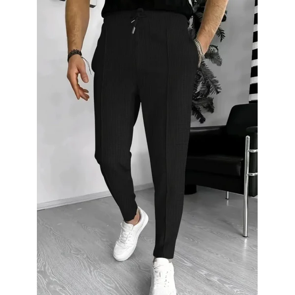 Erkek Yüksek Bel önden Bağcıklı Cepli Waffle Pantolon