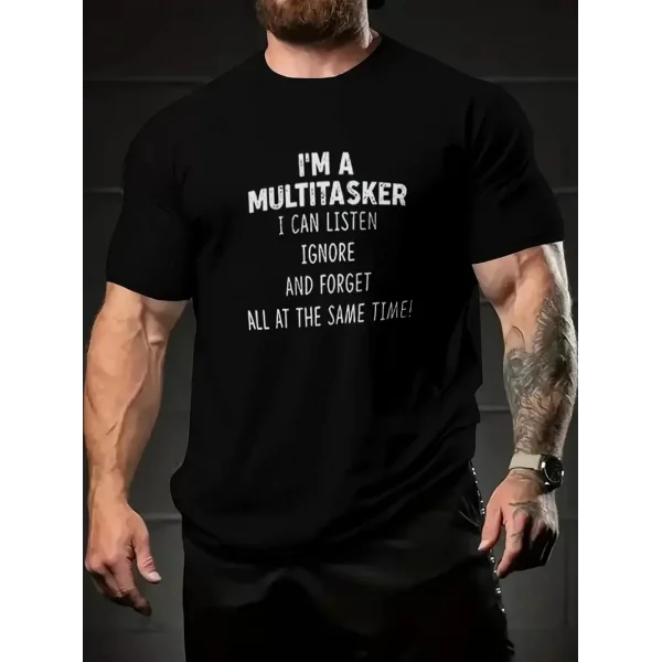 Erkekler İçin Tişörtler, Komik Multitasker Baskılı Tişört, Yaz İlkbahar Sonbahar İçin Günlük Kısa Kollu Oversize Tişört, Hediye Olarak Üstler - Siyah