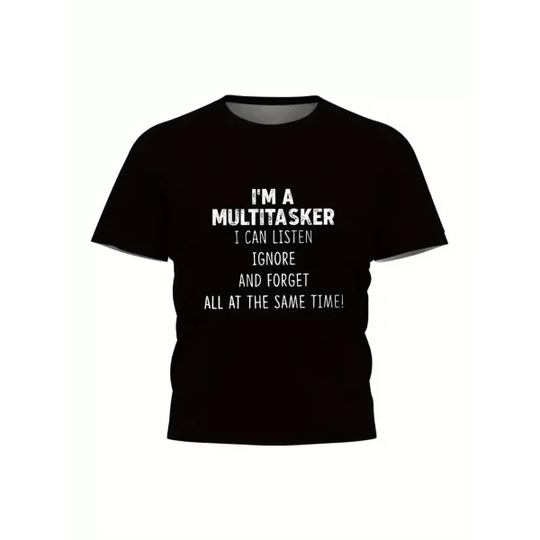 Erkekler İçin Tişörtler, Komik Multitasker Baskılı Tişört, Yaz İlkbahar Sonbahar İçin Günlük Kısa Kollu Oversize Tişört, Hediye Olarak Üstler - Siyah