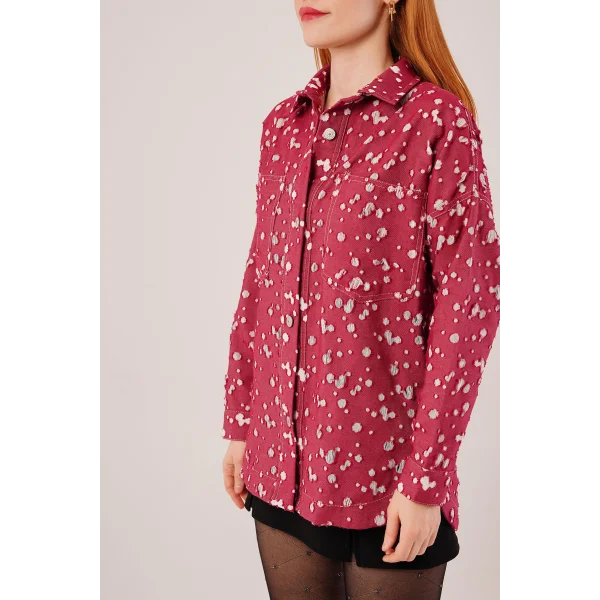 Eskitme Görünümlü Denim Bordo Gömlek