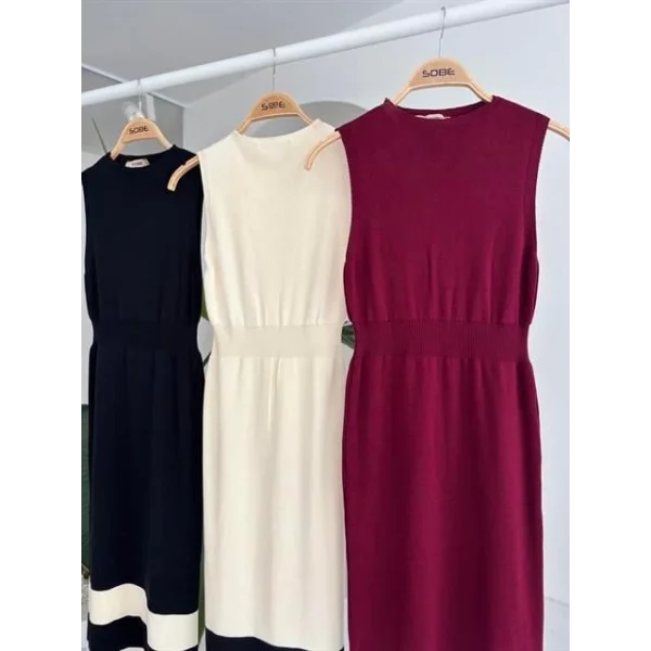 Etek Ucu Şerit Detaylı Triko Elbise 2831