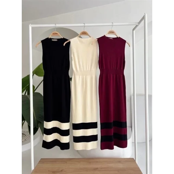 Etek Ucu Şerit Detaylı Triko Elbise 2831