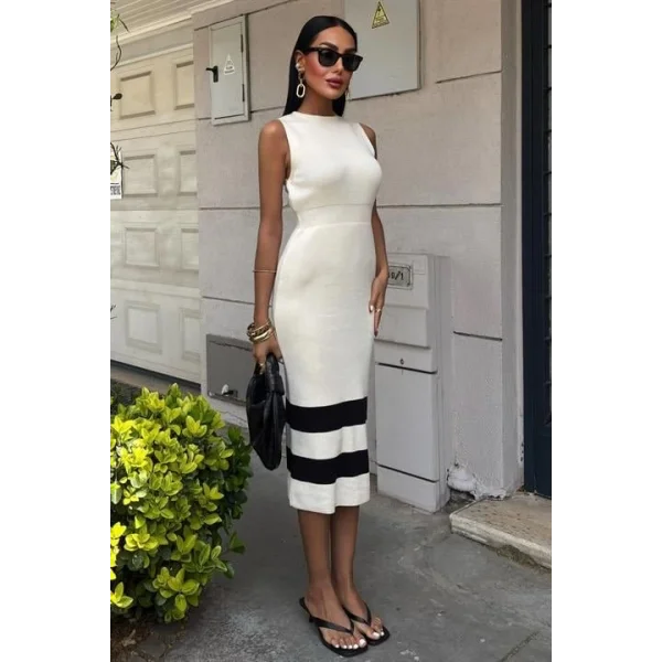 Etek Ucu Şerit Detaylı Triko Elbise 2831