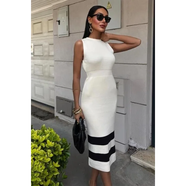 Etek Ucu Şerit Detaylı Triko Elbise 2831