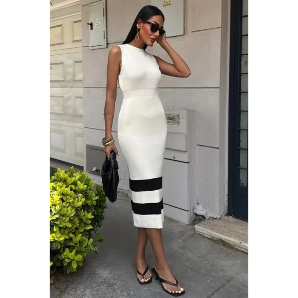 Etek Ucu Şerit Detaylı Triko Elbise 2831