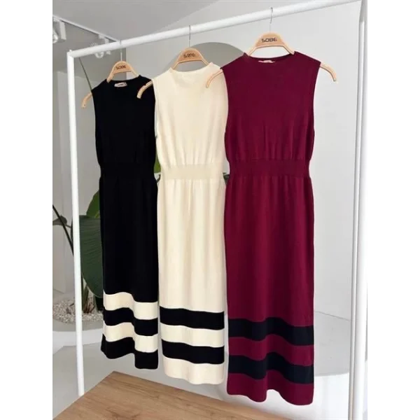 Etek Ucu Şerit Detaylı Triko Elbise 2831