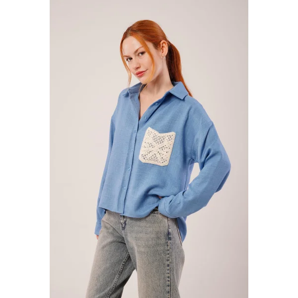 Etnik Cep Detaylı avi Gömlek