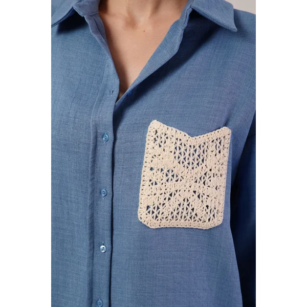 Etnik Cep Detaylı avi Gömlek