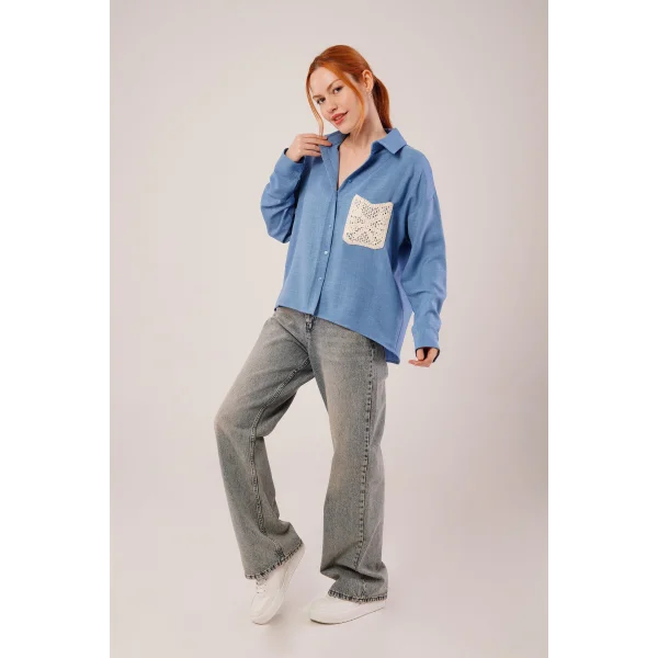 Etnik Cep Detaylı avi Gömlek