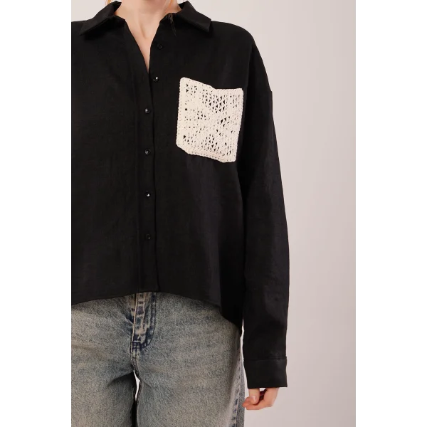 Etnik Cep Detaylı iyah Gömlek