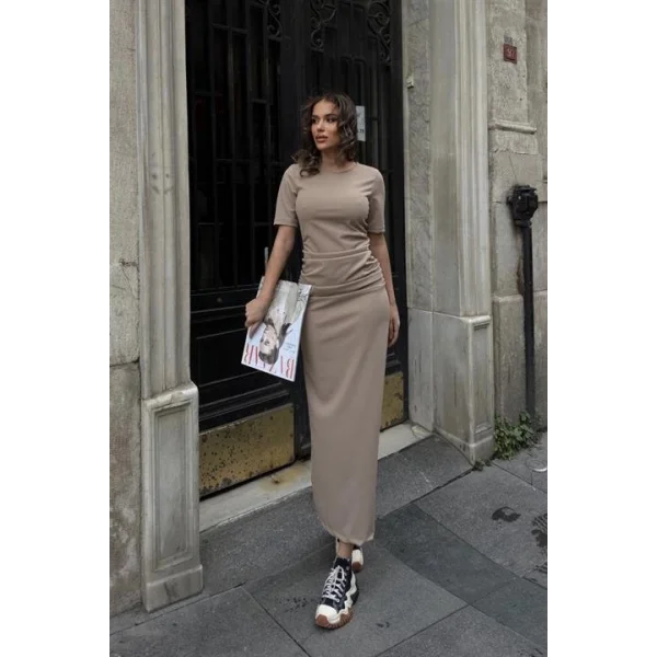 Fancy Büzgülü Midi Elbise 2695-8