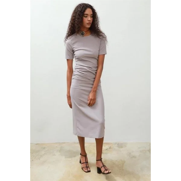 Fancy Büzgülü Midi Elbise 2695-8