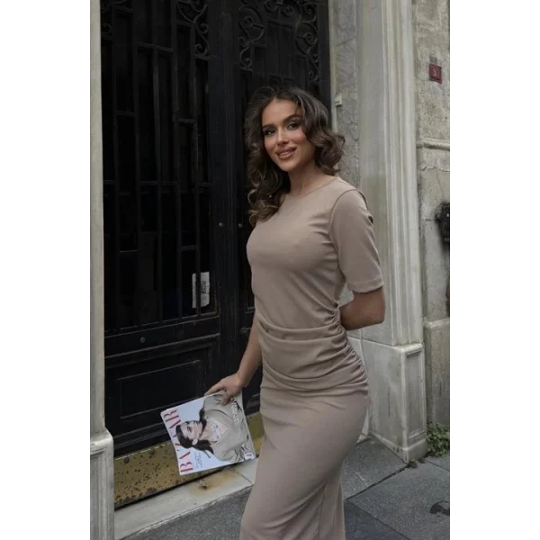 Fancy Büzgülü Midi Elbise 2695-8