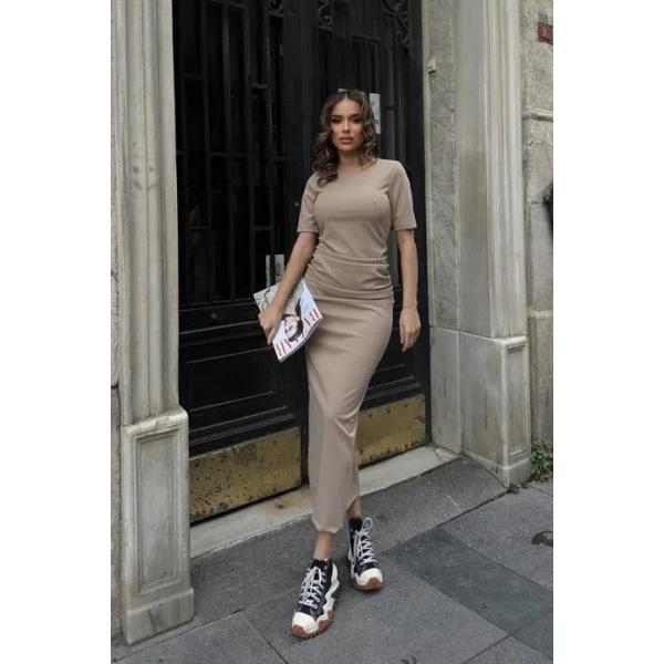 Fancy Büzgülü Midi Elbise 2695-8