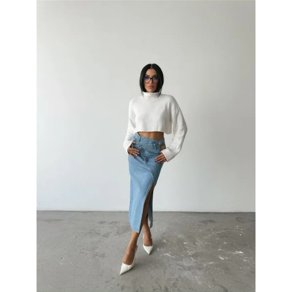 FERMUAR DETAYLI KOT ŞALVAR PANTOLON - Lacivert