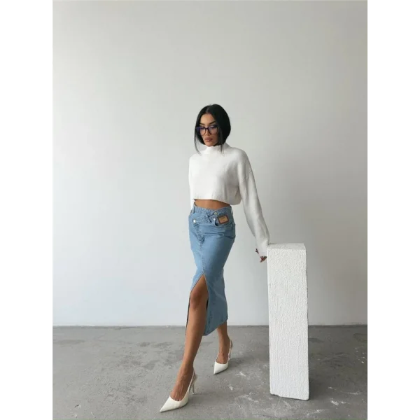 FERMUAR DETAYLI KOT ŞALVAR PANTOLON - Lacivert