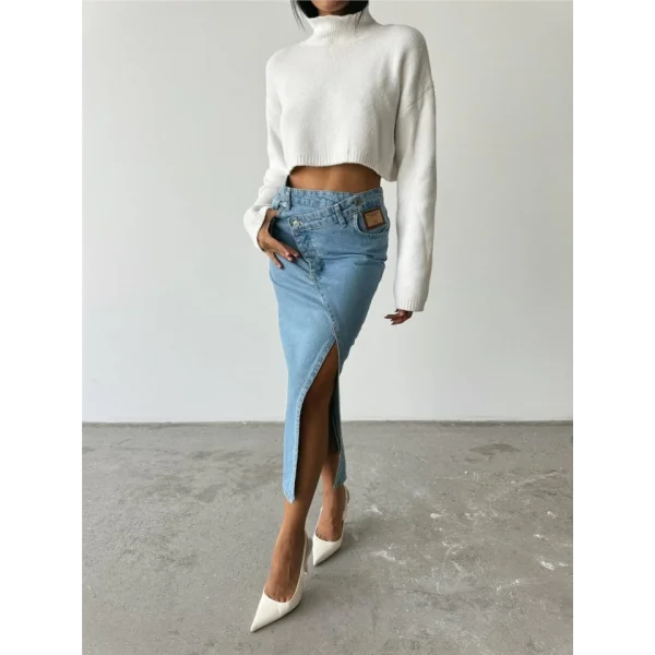 FERMUAR DETAYLI KOT ŞALVAR PANTOLON - Lacivert