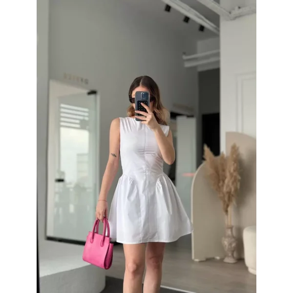 Fermuar detaylı Mini Elbise - Beyaz