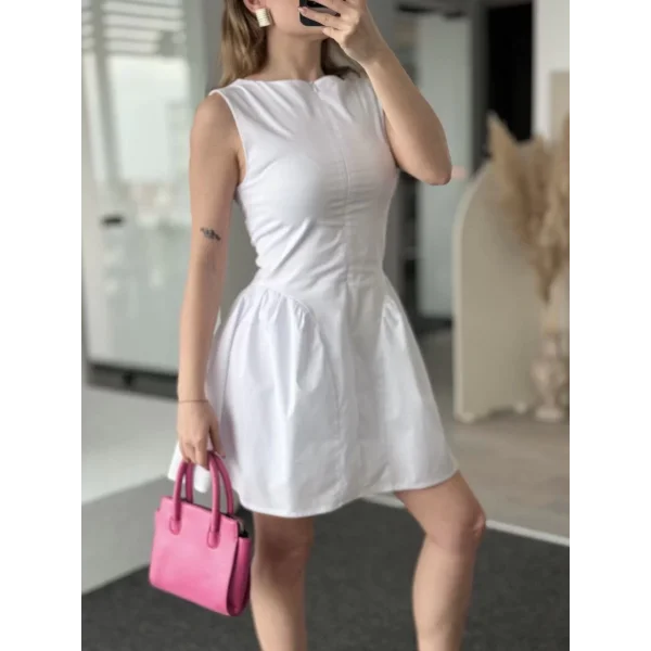 Fermuar detaylı Mini Elbise - Beyaz