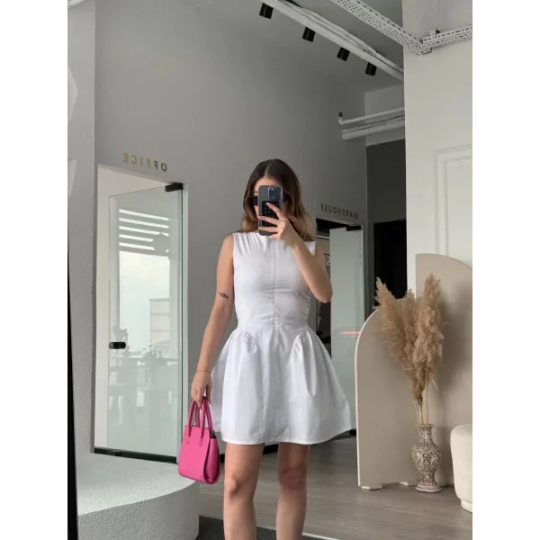 Fermuar detaylı Mini Elbise - Beyaz