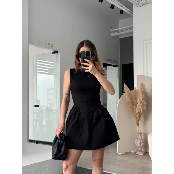 Fermuar detaylı Mini Elbise - Siyah