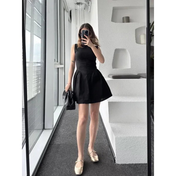 Fermuar detaylı Mini Elbise - Siyah