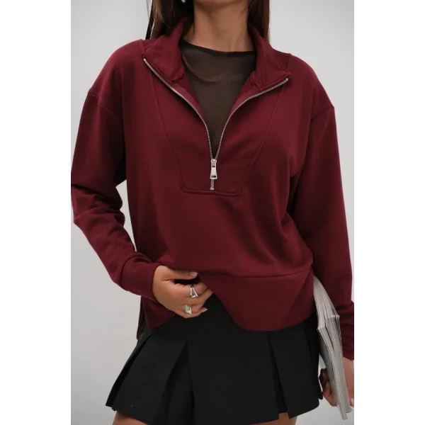 Fermuar Ve Dikiş Detaylı Sweatshirt