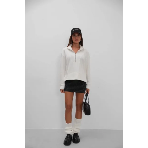 Fermuar Ve Dikiş Detaylı Sweatshirt