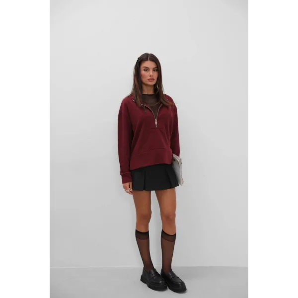 Fermuar Ve Dikiş Detaylı Sweatshirt