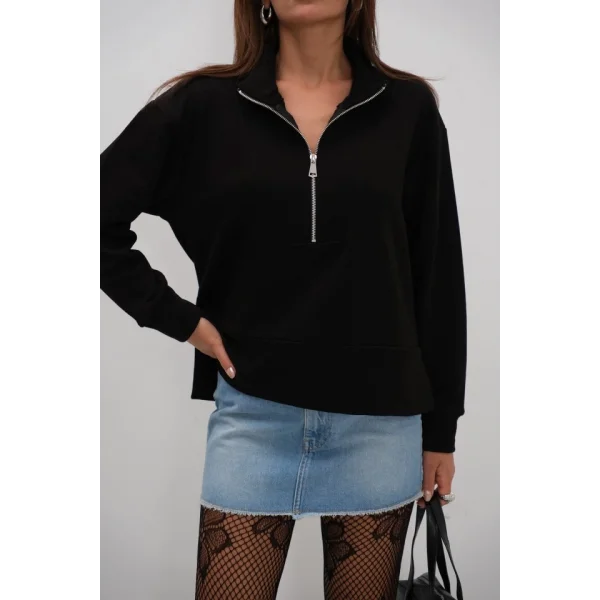 Fermuar Ve Dikiş Detaylı Sweatshirt