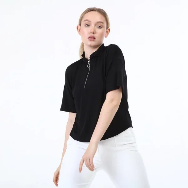 Fermuarli Crop Ti̇şört