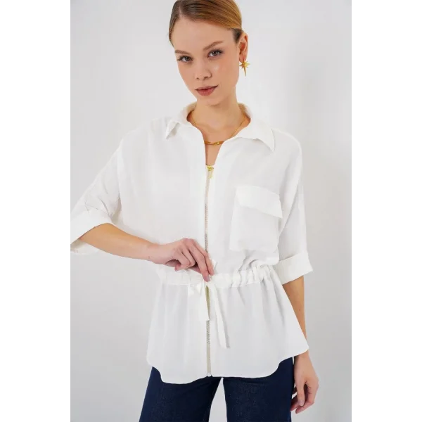 Fermuarlı Gömlek 0721 - Beyaz