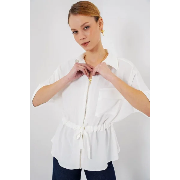 Fermuarlı Gömlek 0721 - Beyaz