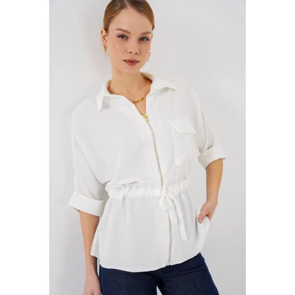Fermuarlı Gömlek 0721 - Beyaz