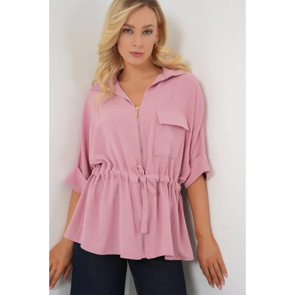 Fermuarlı Gömlek 0721 - Pudra
