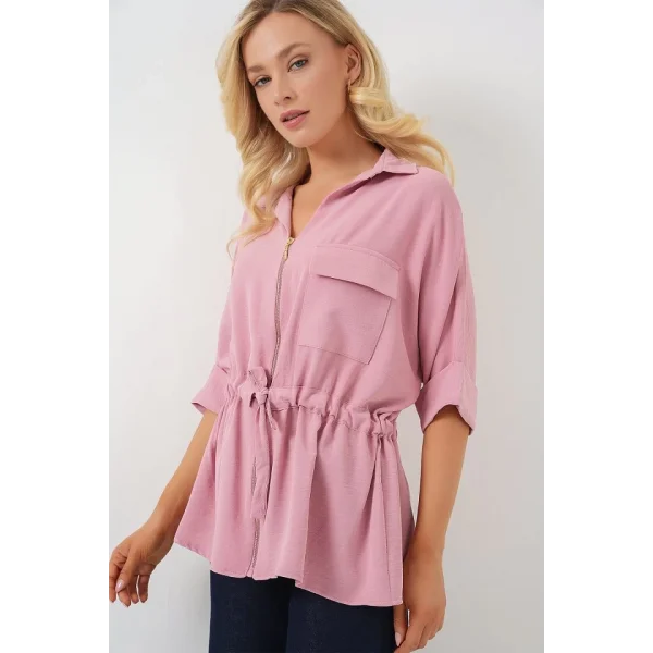 Fermuarlı Gömlek 0721 - Pudra