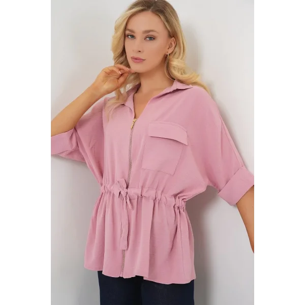 Fermuarlı Gömlek 0721 - Pudra
