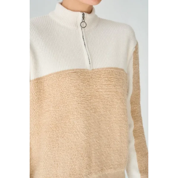 Fermuarlı Kazak  BejKrem