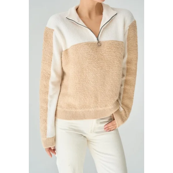 Fermuarlı Kazak  BejKrem