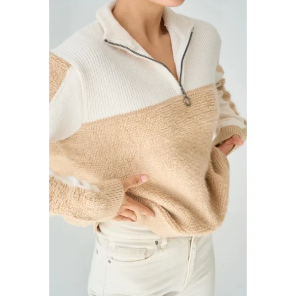 Fermuarlı Kazak  BejKrem