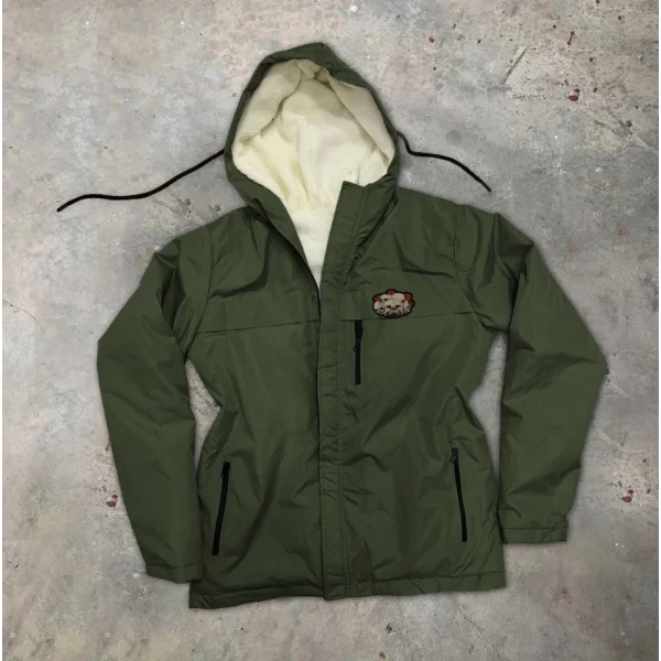 Fermuarlı Uzun Kol Kapşonlu İçi Kürklü ont  Haki