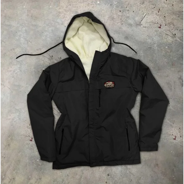 Fermuarlı Uzun Kol  kapüşonlu İçi Kürklü Mont - Siyah