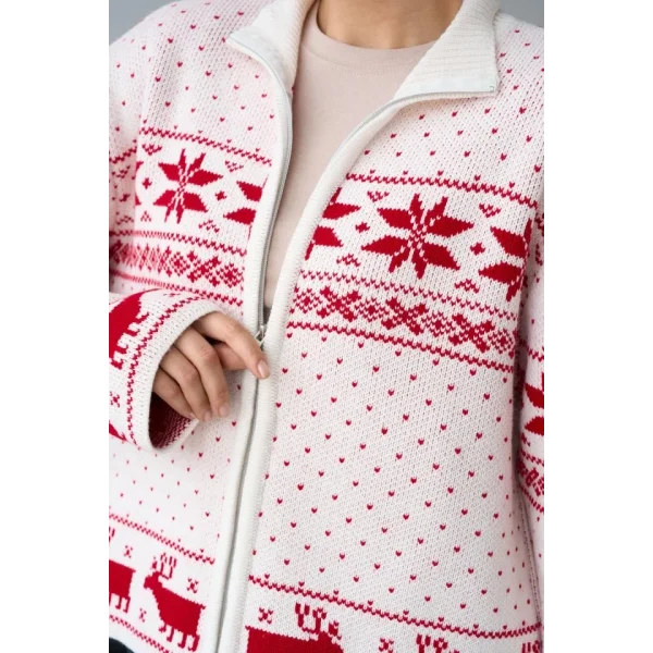 Fermuarlı Yılbaşı Hırkası  KremKırmızı