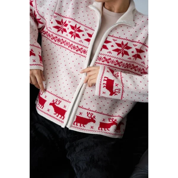 Fermuarlı Yılbaşı Hırkası  KremKırmızı